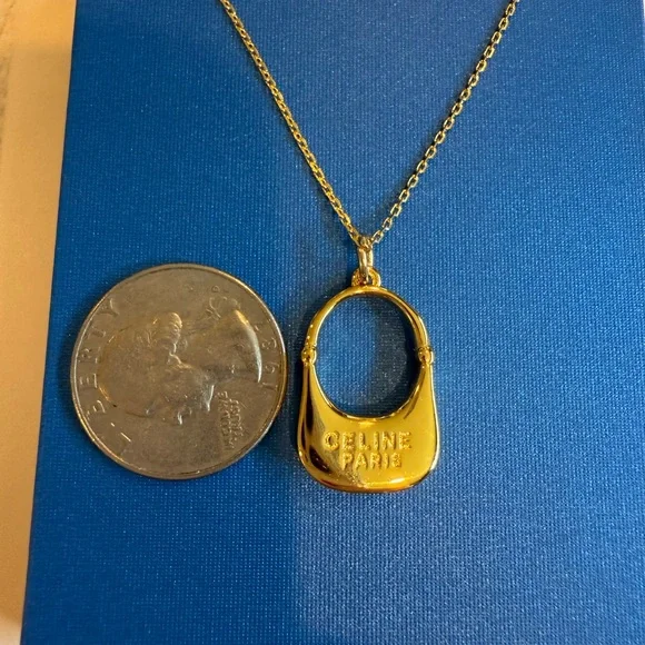 Gold Bag Purse Pendant Necklace - Picture 3 of 4